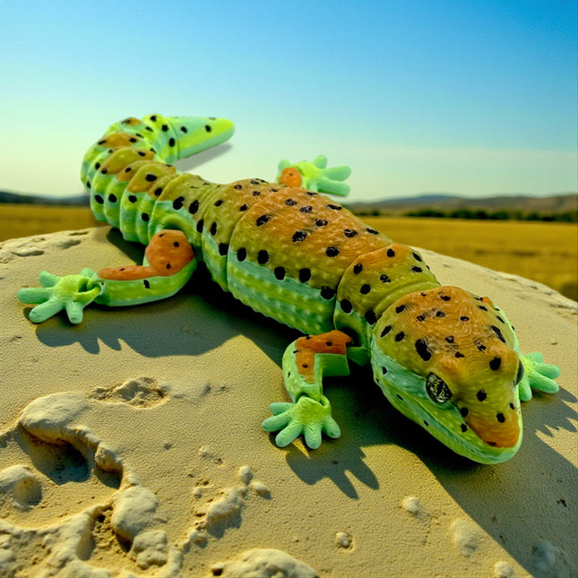 3D Printed Leopard Gecko with Realistic Glass Eyes – Citrus Morph (7.5 Inches Long)