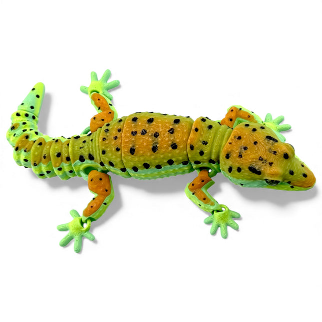 Leopard gecko figurine, citrus morph 3D printed with glass eyes