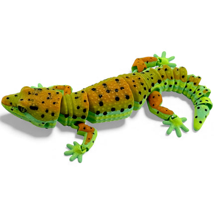 3D Printed Leopard Gecko with Realistic Glass Eyes – Citrus Morph (7.5 Inches Long)