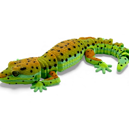3D Printed Leopard Gecko with Realistic Glass Eyes – Citrus Morph (7.5 Inches Long)