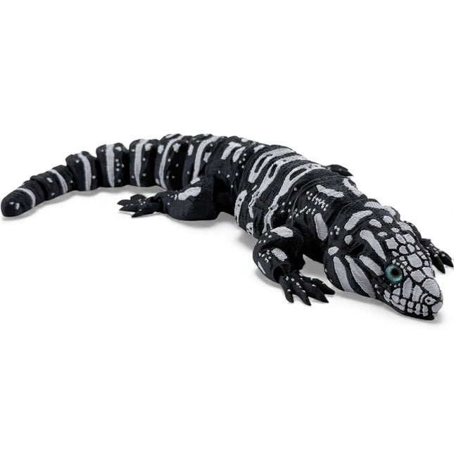 3D Printed Tegu with Realistic Glass Eyes – Black Variant (10 Inches Long)