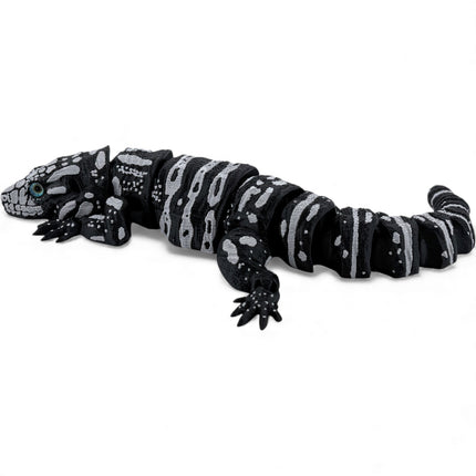 3D Printed Tegu with Realistic Glass Eyes – Black Variant (10 Inches Long)
