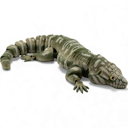 3D Printed Tegu with Realistic Glass Eyes – Camo Colored Variant (10 Inches Long)