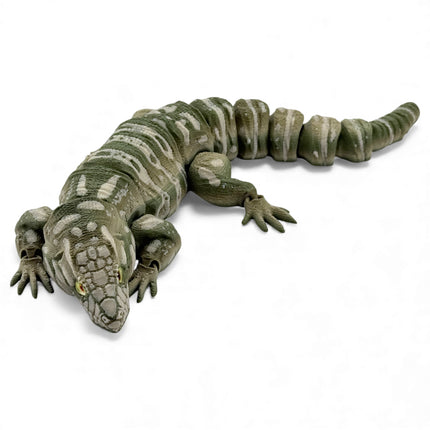 3D Printed Tegu with Realistic Glass Eyes – Camo Colored Variant (10 Inches Long)