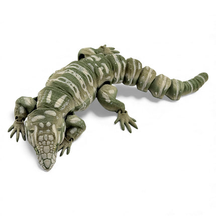 3D Printed Tegu with Realistic Glass Eyes – Camo Colored Variant (10 Inches Long)