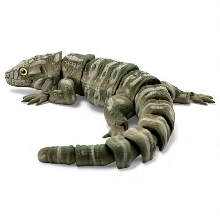 3D Printed Tegu with Realistic Glass Eyes – Camo Colored Variant (10 Inches Long)