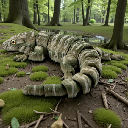 3D Printed Tegu with Realistic Glass Eyes – Camo Colored Variant (10 Inches Long)