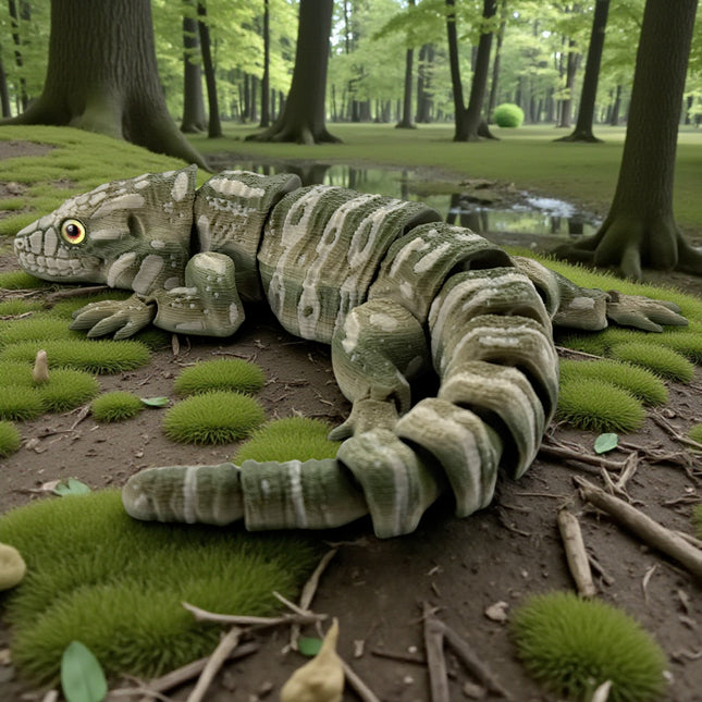 3D Printed Tegu with Realistic Glass Eyes – Green Gradient Variant (10 Inches Long)