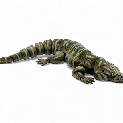 3D Printed Tegu with Realistic Glass Eyes – Camo Colored Variant (10 Inches Long)
