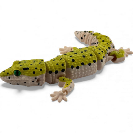 3D Printed Leopard Gecko with Realistic Glass Eyes – Gold Morph (7.5 Inches Long)