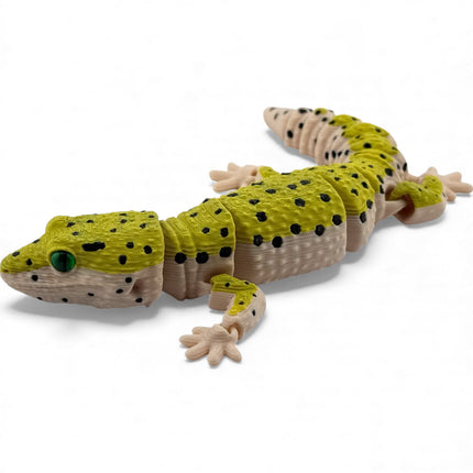 3D Printed Leopard Gecko with Realistic Glass Eyes – Gold Morph (7.5 Inches Long)
