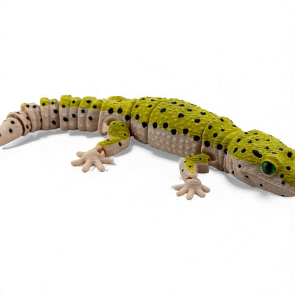 3D Printed Leopard Gecko with Realistic Glass Eyes – Gold Morph (7.5 Inches Long)