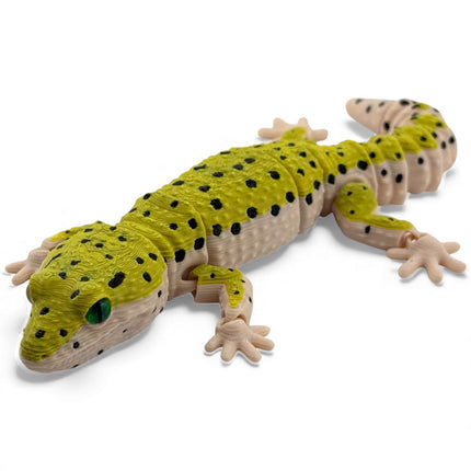 3D Printed Leopard Gecko with Realistic Glass Eyes – Gold Morph (7.5 Inches Long)