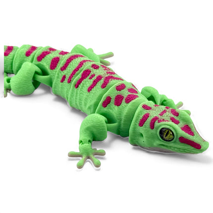 3D Printed Flexi Giant Day Gecko with Realistic Glass Eyes – Bright Green with Red Markings