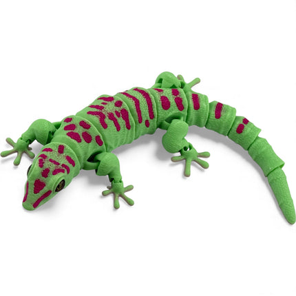 3D Printed Flexi Giant Day Gecko with Realistic Glass Eyes – Bright Green with Red Markings