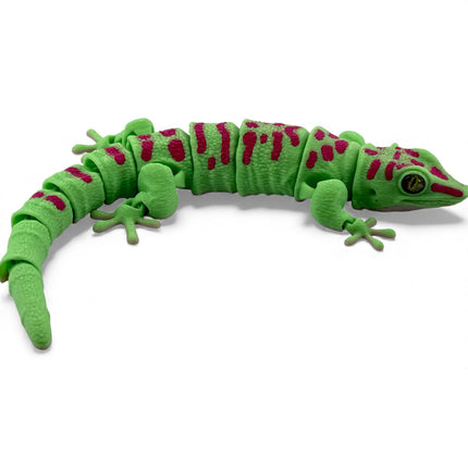 3D Printed Flexi Giant Day Gecko with Realistic Glass Eyes – Bright Green with Red Markings