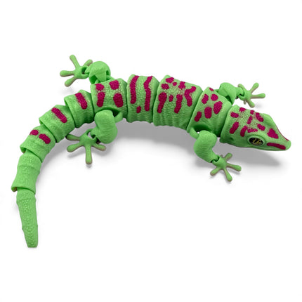 3D Printed Flexi Giant Day Gecko with Realistic Glass Eyes – Bright Green with Red Markings