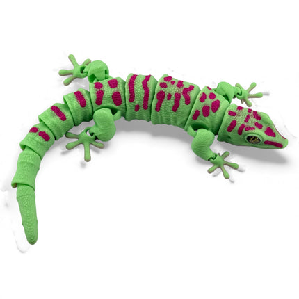 3D Printed Flexi Giant Day Gecko with Realistic Glass Eyes – Bright Green with Red Markings