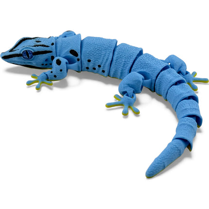 3D Printed Flexi Giant Day Gecko with Realistic Glass Eyes – Gunmetal Blue with Black Head and Front Leg Markings