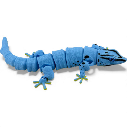 3D Printed Flexi Giant Day Gecko with Realistic Glass Eyes – Gunmetal Blue with Black Head and Front Leg Markings