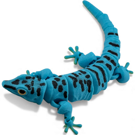 3D Printed Flexi Giant Day Gecko with Realistic Glass Eyes – Sky Blue with Full Body Black Markings