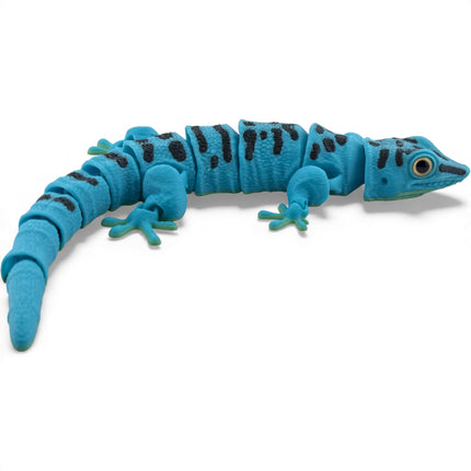 3D Printed Flexi Giant Day Gecko with Realistic Glass Eyes – Sky Blue with Full Body Black Markings