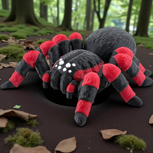 3D Printed Tarantula – Red & Black with White Spots