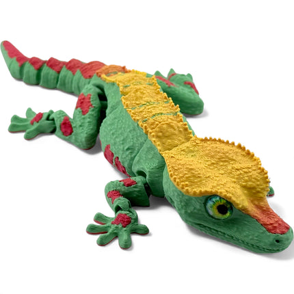 3D Printed Crested Gecko with Realistic Glass Eyes – Bright Green with Red Markings & Golden Top