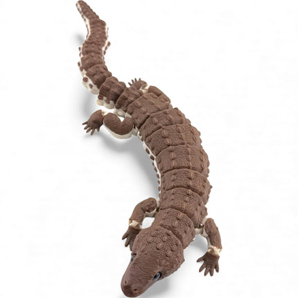 3D Printed Articulated Earless Monitor Lizard – Dark Brown Variant with Realistic Glass Eyes