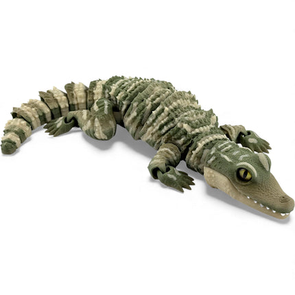 3D Printed Baby Alligator with Realistic Glass Eyes – Matte Natural Gradient Green (13 Inches Long)