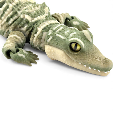 3D Printed Baby Alligator with Realistic Glass Eyes – Matte Natural Gradient Green (13 Inches Long)