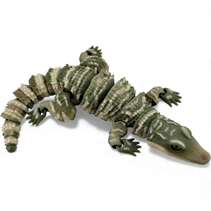 3D Printed Baby Alligator with Realistic Glass Eyes – Matte Natural Gradient Green (13 Inches Long)