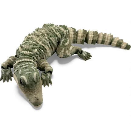 3D Printed Baby Alligator with Realistic Glass Eyes – Matte Natural Gradient Green (13 Inches Long)
