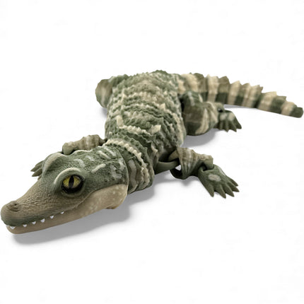 3D Printed Baby Alligator with Realistic Glass Eyes – Matte Natural Gradient Green (13 Inches Long)