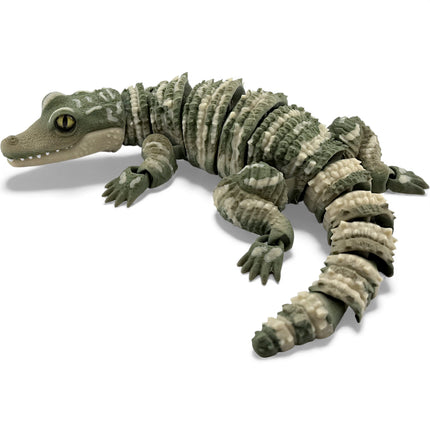 3D Printed Baby Alligator with Realistic Glass Eyes – Matte Natural Gradient Green (13 Inches Long)