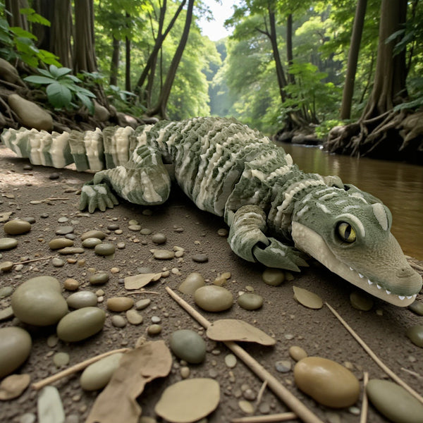 3D Printed Baby Alligator with Realistic Glass Eyes – Matte Natural Gradient Green (13 Inches Long)