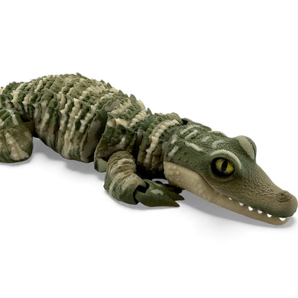3D Printed Baby Alligator with Realistic Glass Eyes – Matte Natural Gradient Green (13 Inches Long)