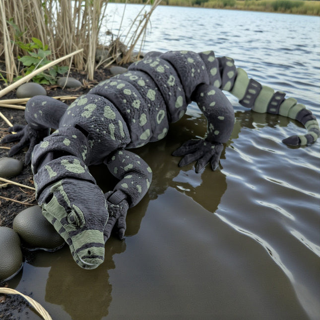 3D Printed Water Monitor – Olive Green Realistic Articulated Model
