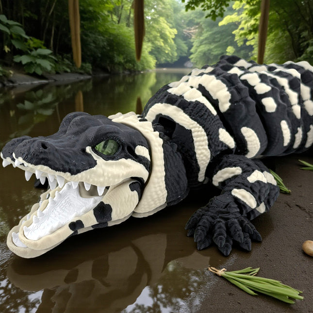 3D Printed Baby Alligator with Realistic Glass Eyes – Black Variant (13 Inches Long)