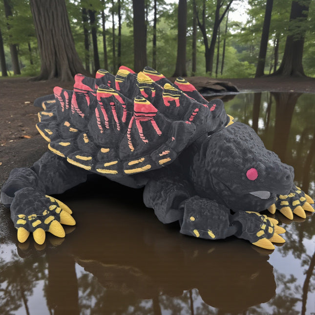 3D Printed Alligator Snapping Turtle – Black with Orange Gradient Highlights (10 Inches Long)