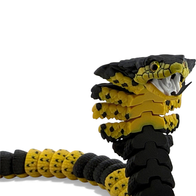 3D Printed Flexible Cobra – Black & Yellow Hooded Pose