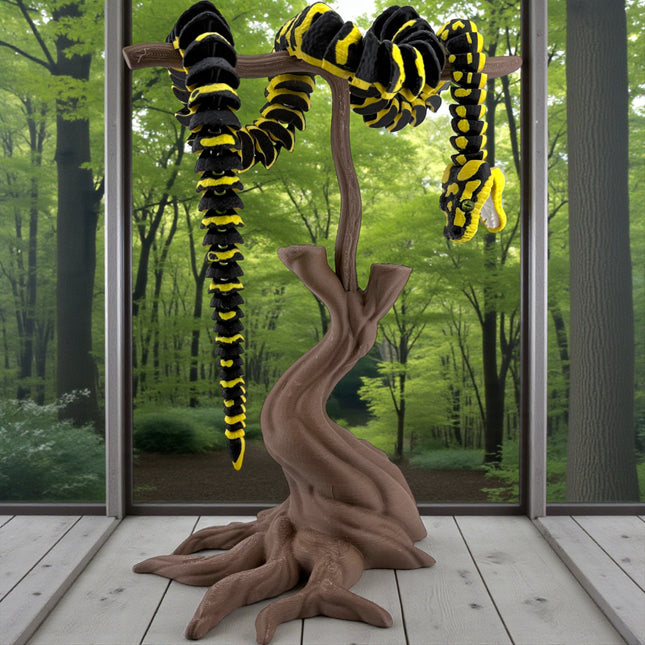 3D Printed Jungle Carpet Python with Tree Stand – 28 Inches Long (Black & Gold)
