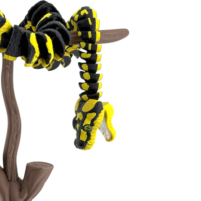 3D Printed Jungle Carpet Python with Tree Stand – 28 Inches Long (Black & Gold)