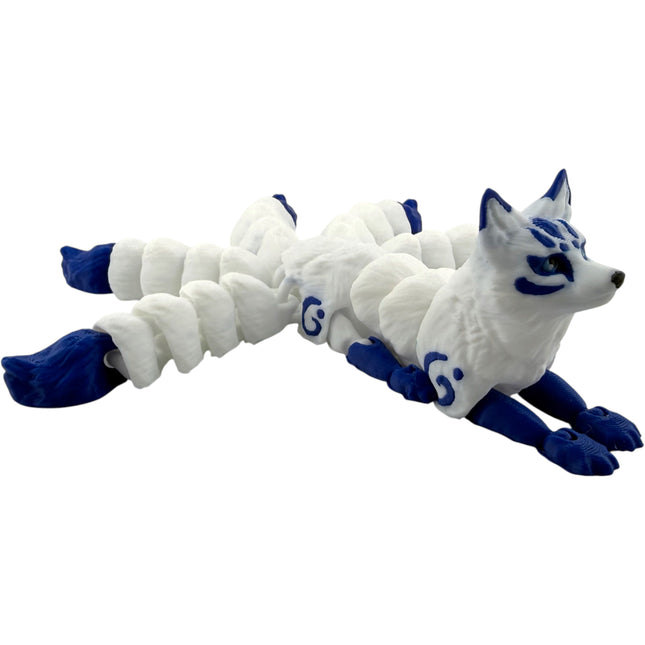 3D Printed Flexi Kitsune (5 Tails) – Blue & White Variation