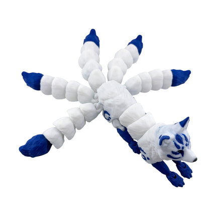 3D Printed Flexi Kitsune (5 Tails) – Blue & White Variation
