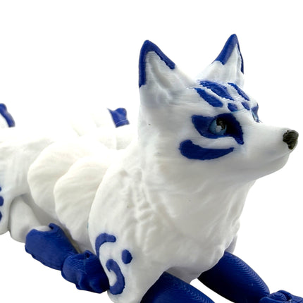 3D Printed Flexi Kitsune (5 Tails) – Blue & White Variation