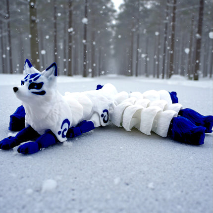 3D Printed Flexi Kitsune (5 Tails) – Blue & White Variation