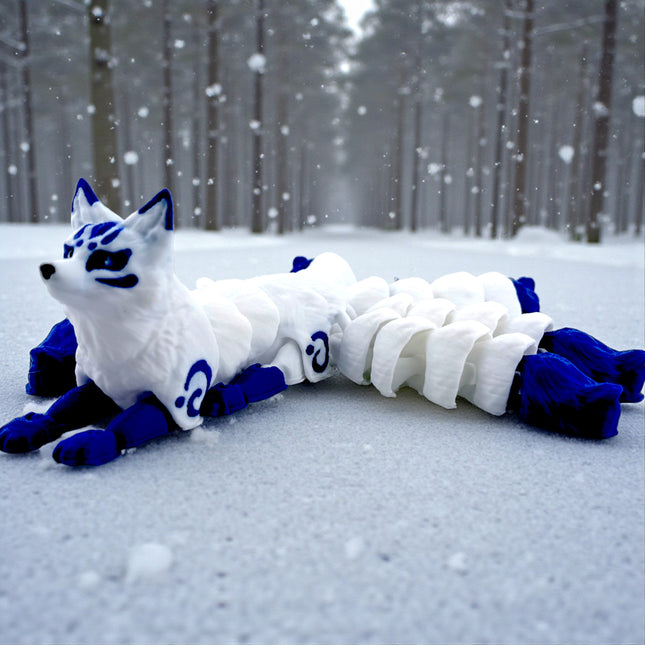 3D Printed Flexi Kitsune (5 Tails) – Blue & White Variation