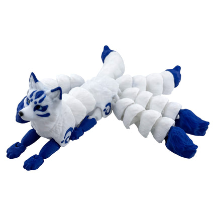 3D Printed Flexi Kitsune (5 Tails) – Blue & White Variation