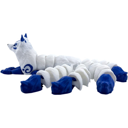 3D Printed Flexi Kitsune (5 Tails) – Blue & White Variation